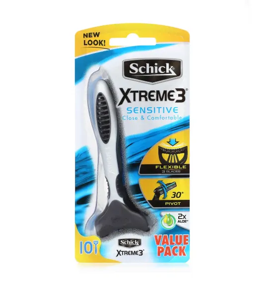 Schick XTREME3 SENSITIVE Disposable Razor 10pcs Pack, 3Blades Aloe Flexible-0