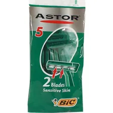 Станок одноразовый BIC с 2 лезвиями BiC Astor Sensitive, 5 штук