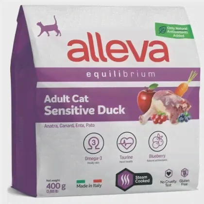 Кром для кошек Alleva Equilibrium Sensitive Duck Adult Cat Kg 1.5-0