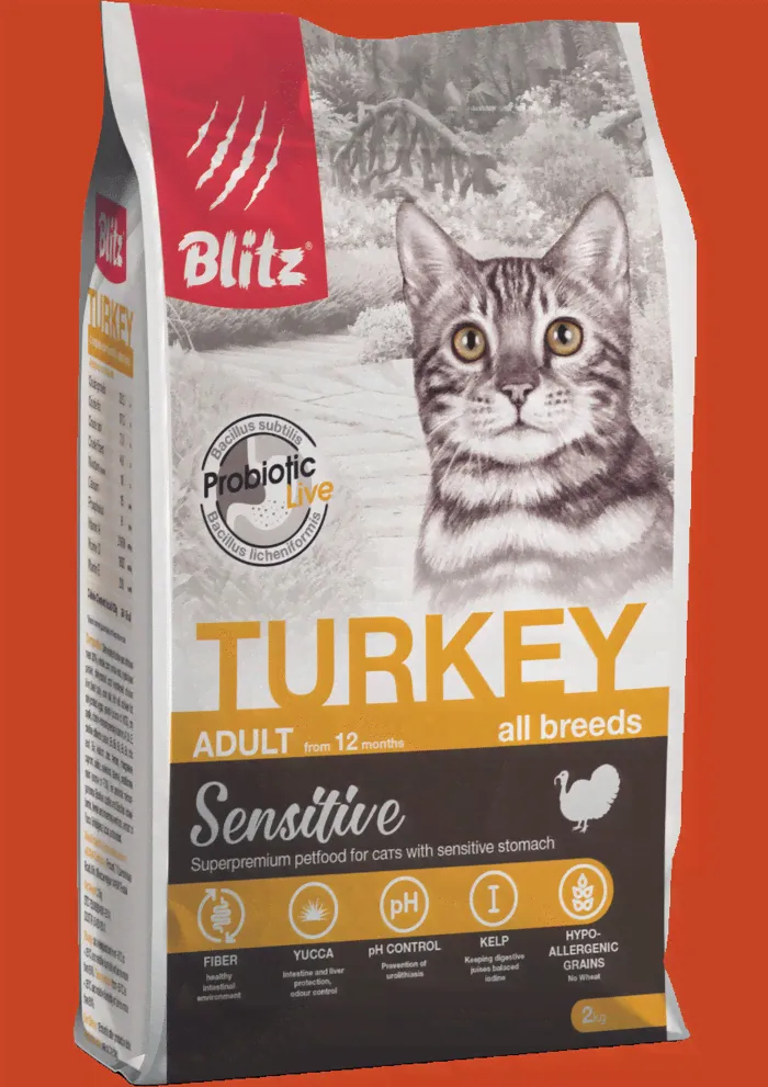 Blitz Sensitive Turkey Adult Cat All Breeds сухой корм для взрослых кошек с индейкой-0