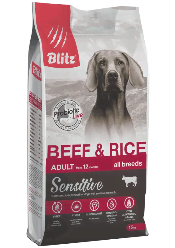 BLITZ Sensitive собака Beef & Rice 15кг (Говядина - Рис)-0