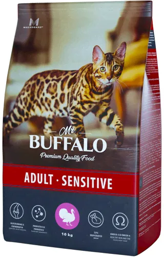 Mr.Buffalo ADULT SENSITIVE сухой корм для кошек Индейка-0